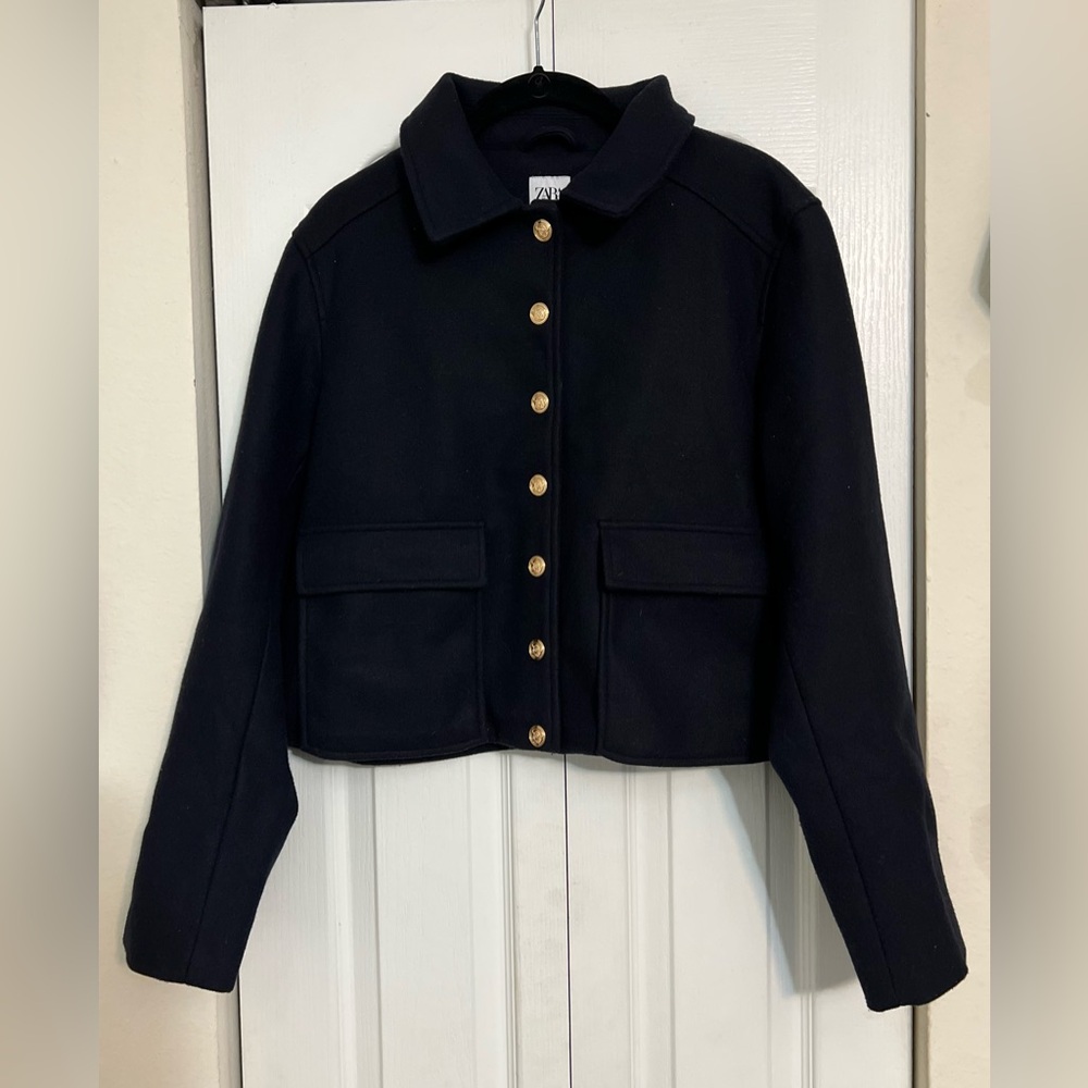 Zara Midnight Blue Utility Jacket with Gold Accents